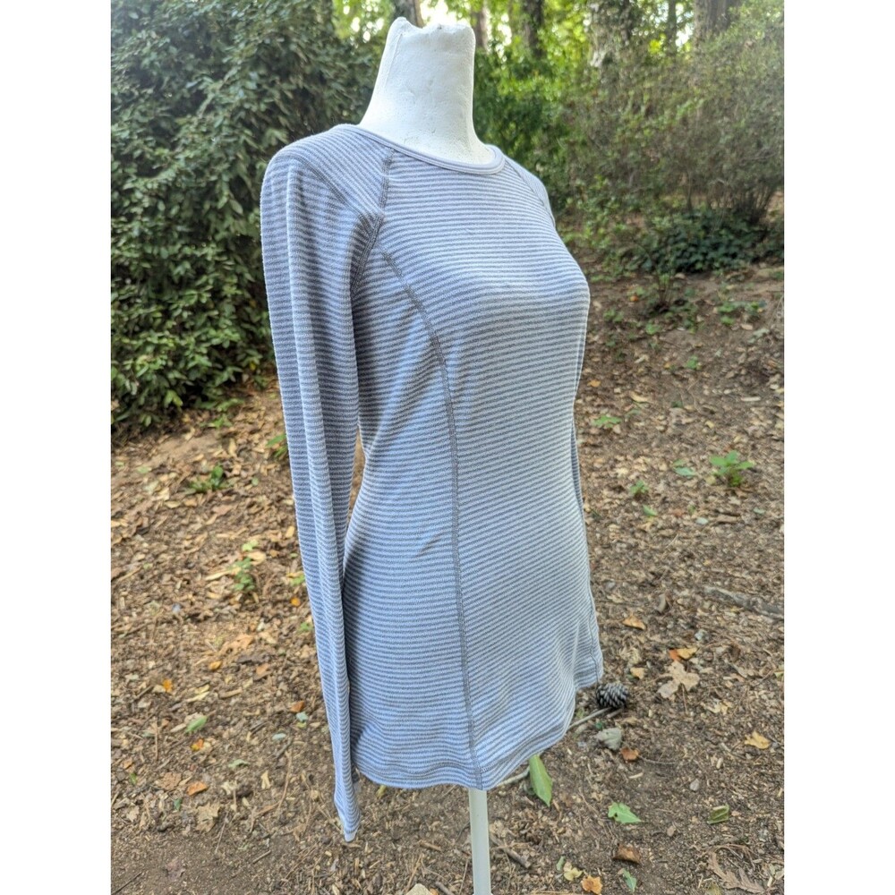 Lululemon Rest Less Pullover Striped Long Sleeve Running Training Shirt Gray...